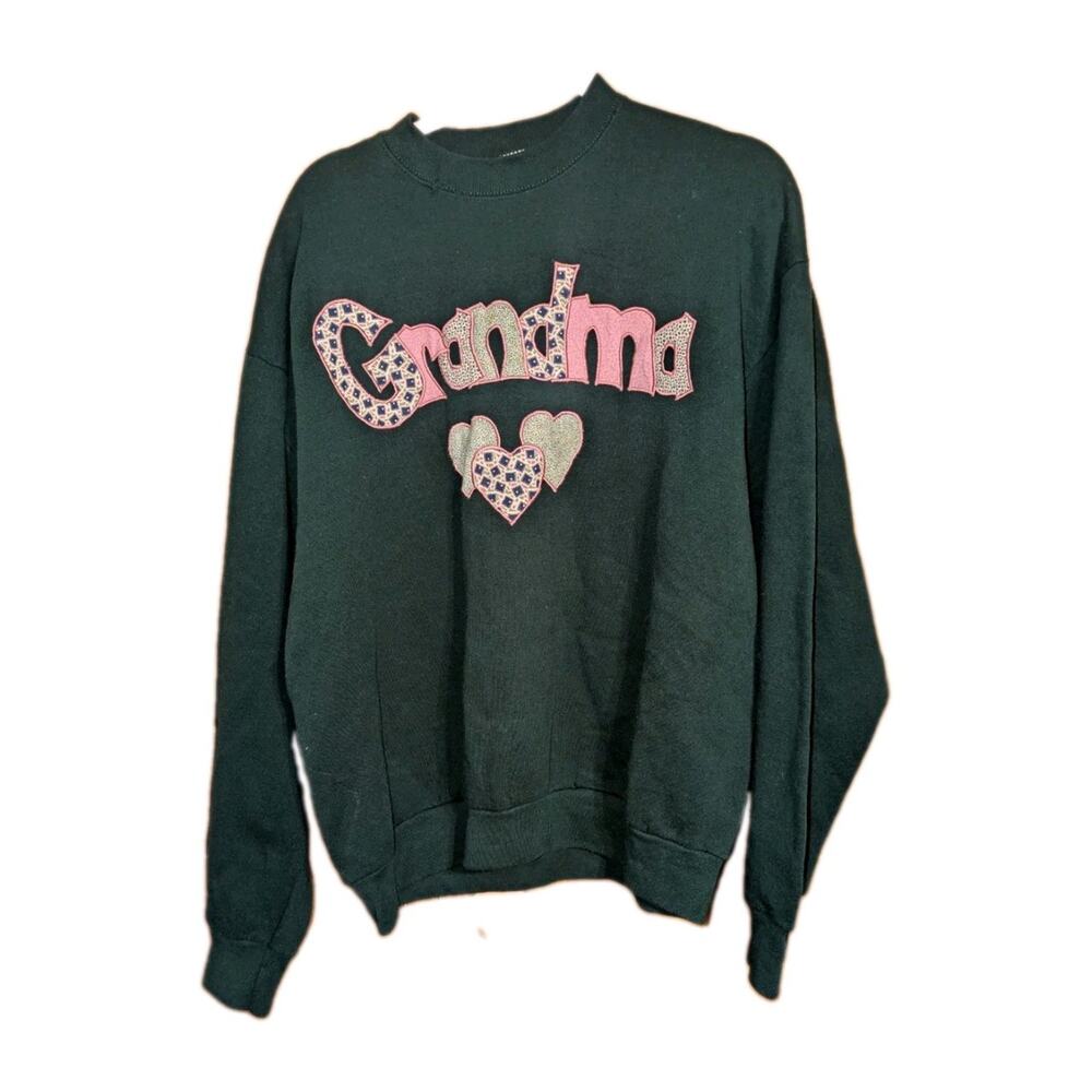 Fruit of the Loom Green Grandma Patch Crew Neck Pullover Sweatshirt XL